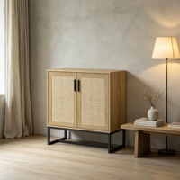 Buffet d'appoint traditionnel en rotin, meuble de rangement, armoire d'entrée, meuble de rangement à 2 portes pour salon