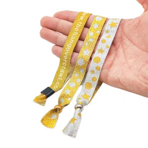 Wholesale Promotion gift custom logo corporate event woven printing bracelets wristbands with plastic sliding clip closure