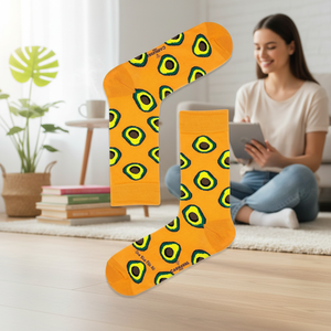 <b>Orange</b> Avocado Floral Patterned Nylon <b>Socks</b> Breathable Cute Girl's Daily Use with Custom Logo One Size Fits All - Product Image 3