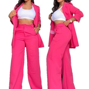 Fashionable 2026 <strong>Women</strong> <strong>s</strong> Solid Color Suit <strong>Set</strong> with Split Sleeve Detail Lapel Collar and Straight Leg Trousers - Product Image 6
