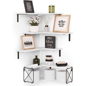Estantes de vidrio flotantes de 5 niveles blancos para almacenamiento <span class=keywords><strong>en</strong></span> pared, estantes de esquina versátiles para dormitorio, sala de estar, <span class=keywords><strong>escalera</strong></span>, comedor, Escuela/Hotel - Product Image 1