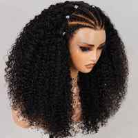 Perruques courtes bouclées crépues tressées 13x6, en cheveux humains bruns vietnamiens bruts, avec dentelle frontale HD sans colle, pour femmes noires