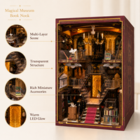 Kit DIY en bois pour niche à livres, Musée Magique, maison miniature 3D à insérer dans une étagère avec structure transparente et lumière LED chaude