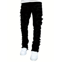 Jean déchiré délavé à taille mi-haute pour homme, coupe bootcut empilée multicolore, style streetwear, OEM/ODM disponible