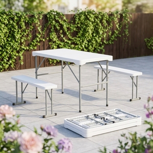 Ensemble <span class=keywords><strong>de</strong></span> 3 tables <span class=keywords><strong>de</strong></span> pique-nique pliantes légères, durables et modernes en plastique pour l'extérieur - Product Image 5