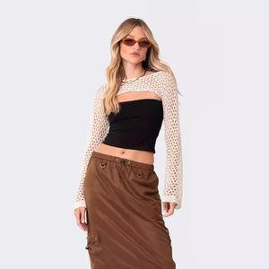 Women's Vintage Mesh <strong>Blouse</strong> - Summer Breathable Polyester Loose <strong>Blouse</strong> - Casual Sexy Solid Top for Export - Product Image 4