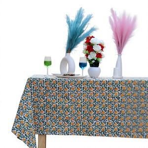 Handmade Eco-Friendly Green & White Indian Floral Cotton <b>Tablecloth</b> for Farmhouse Wedding Events - Product Image 4
