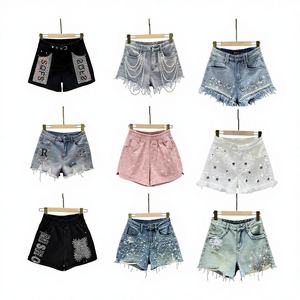 Shorts de Mezclilla de Cintura Alta para <span class=keywords><strong>Mujer</strong></span>, Transpirables, Estilo Vintage, con Elástico Rizado y Detalle Perforado, Color Lavado, Casuales para Verano - Product Image 3