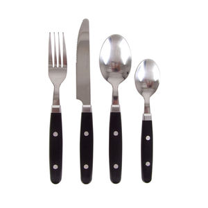 Set di Posate in Acciaio Inox da 16 Pezzi con Manico in Bakelite a 3 Rivetti, Colore Nero - Product Image 2