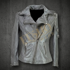 Chaqueta de Motociclista de Cuero de Oveja Acolchada Vintage para Mujer, Chaqueta de Cuero Auténtico Encerado y Lavado, Transpirable e Impermeable - Product Image 3