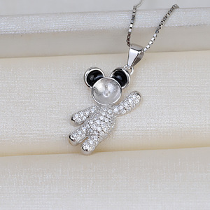Pendentif en argent S925 en forme d'ours, cheveux de fœt, bricolage, perle vide, accessoires de support, produit semi-fini pour pendentifs en perles, breloques - Product Image 2