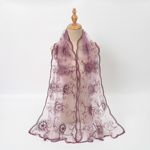 Floral Lace Embroidered Mesh Scarf Elegant Shawl for Women Daily Wear Party Travel Decorative Neck <b>Wrap</b> Cape Cover Up Neck Scarf - Product Image 2