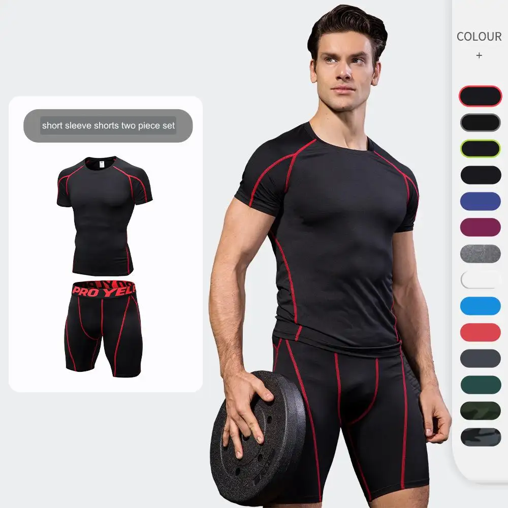 Men Sports Fitness Cycling Underwear Short Sleeve T Shirt Shorts Sets Men Short Johns Gym Jogging Suit