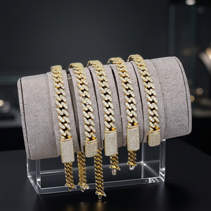 Bracelets à breloques en argent 925 plaqué or 14 carats pour hommes, avec moissanite taille radiant et micro-incrustations, style hip-hop, pour usage quotidien, 120g - Product Image 1