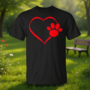 T-shirt promotionnel personnalisé pour la Saint-Valentin avec empreintes de pattes de chien et de chat en forme de cœur rouge pour les amoureux des animaux - Product Image 3