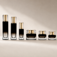 Ensemble cosmétique en verre noir doré de qualité supérieure, flacon pompe à lotion avec bouchon doré électro-plaqué, pot à crème, emballage pour soins de la peau