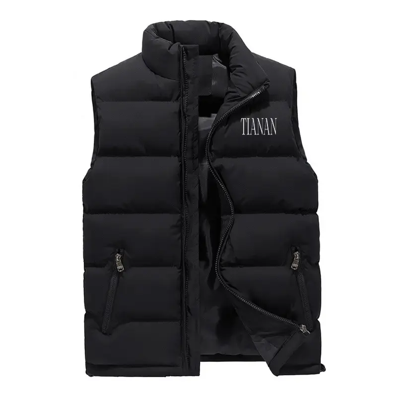 Alta Qualidade Inverno Quente Homens Coletes de Algodão Logotipo Personalizado Plus Size Casual Solto Sólidos Sem Mangas Zipper Puffer Vest Jacket Men