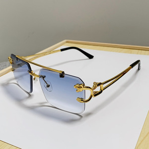 Fashion Men and Women With the Same High-End Gold Leopard Head Metal <b>Square</b> Rimless <b>Edge</b> Cool Anti-Uv Sunglasses - Product Image 5