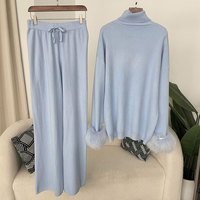 Ensembles tricotés d'hiver pour femmes avec manches en vraie fourrure de renard, ensemble pull doux et ample en tricot avec fourrure