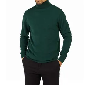 定制长袖高领连衣裙100% 重羊绒衫男士外套时尚深绿色高领领男士毛衣修身