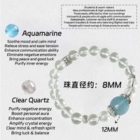Bracelet en perles d'aquamarine naturelle et d'obsidienne argentée - Quartz clair, bijoux de luxe pour couple, protection spirituelle, cadeau pour elle/lui