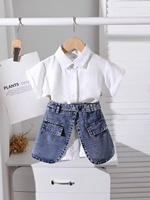 Nouvel ensemble de vêtements pour enfants européens et américains, chemise à manches courtes décontractée d'été + jupe en jean, tenue élégante en deux pièces pour filles