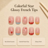 T1717 Kaixin Factory Faux ongles carrés courts à motifs étoiles et pois, French manucure colorée, à presser, 10 pièces, Fournisseurs
