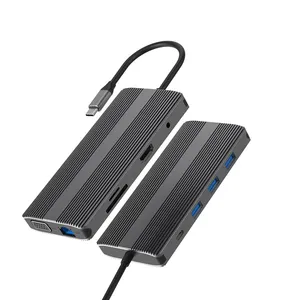 Estação de carga de 10 portas rj25 hdtv, adaptador usb c 10 em 1, hub tipo c