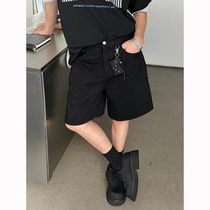 Shorts en denim blanc d'été pour hommes, style coréen tendance, couleur unie, décontractés, pour couple, coupe évasée, polyvalents, respirants, lavage au laser - Product Image 2