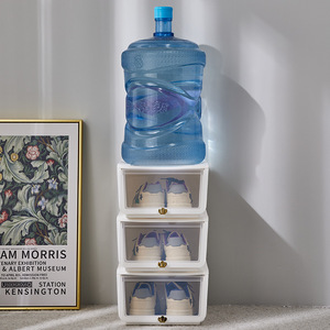 <b>White</b> Rectangle <b>Shoe</b> <b>Storage</b> Box Drawer Style Transparent Organizer Standing Type Strong Load Bearing Capacity Movable - Product Image 2