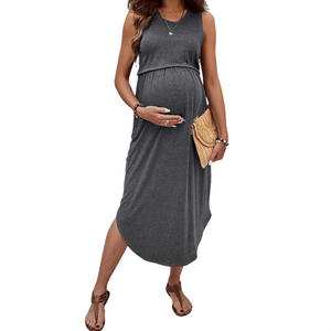 Vestito lungo per maternità estivo senza maniche per l'<span class=keywords><strong>allattamento</strong></span> al seno <span class=keywords><strong>abiti</strong></span> da <span class=keywords><strong>allattamento</strong></span> in gravidanza elasticizzati <span class=keywords><strong>abiti</strong></span> Casual al ginocchio - Product Image 3