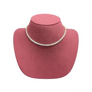 Collar de Oro Amarillo Sólido de 18K con Diamantes Estilo Tenis |   Lujoso y Elegante Conjunto Continuo para Mujer - Product Image 1
