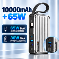 Chargeur secteur GaN 65W, batterie externe 10000mAh, charge rapide, chargeur portable, câble USB-C intégré, prise pliable remplaçable
