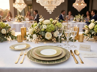 Assiettes de présentation en céramique verte Alhambra personnalisées en gros, avec bord doré, ensembles de vaisselle de luxe en porcelaine, assiettes de dîner pour décoration de mariage