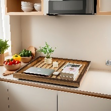 Bandeja otomana extra grande Bandejas de madera con asas Bandeja de servicio sólida de madera cuadrada <span class=keywords><strong>para</strong></span> sala de estar otomana - Product Image 3