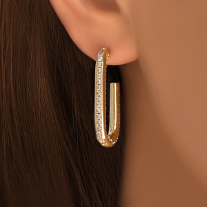 ต่างหูทองเหลืองทรงเรขาคณิตทันสมัยสำหรับผู้หญิง ชุบทอง 14K รูปตัวยู ประดับเพชรซิร์คอน เหมาะสำหรับเป็นของขวัญ - Product Image 4