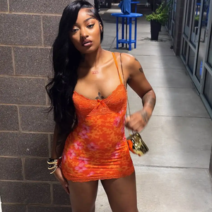 G01159C Abito 2025 da <span class=keywords><strong>donna</strong></span> con stampa floreale Sexy in pizzo con stringhe sottili a schiena nuda Mini abiti da sera Streetwear Party Clubwear - Product Image 1