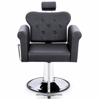 Fauteuil de Barbier Hydraulique Moderne en Cuir PU Noir avec Boutons Capitonnés, Appui-tête Réglable, Base Chromée, Hauteur Ajustable
