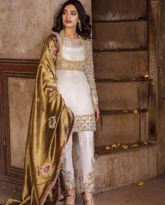 Elegante ATIYA LIBAS gasa Koti Kurta pantalón con bordado pesado Indie Folk diseño asimétrico para fiesta/boda desgaste - Product Image 4