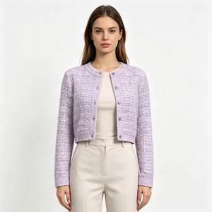 Suéter Casual de Manga Larga con Cuello Redondo en Blanco y Morado, Personalizado OEM y ODM de Alta Calidad para Mujer, Marca Josie - Product Image 1