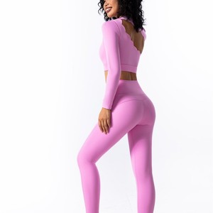Yoga <strong>Clothing</strong> Women's Comfortable Skin-friendly Breathable Quick Dry Lace Chest Pad Spandex/Nylon Shockproof Long Sleeve Tight - Product Image 5