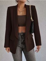 Blazer Wanita Bergaya Lengan Panjang Kerah Syal (Stok Ekspor, Ukuran XS-XL, Model B6027L) Mantel Musim Semi Gugur