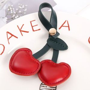 Cute Fruit <b>Keychain</b> Fashion Heart Cherry Charm Pendant Pu Leather Backpack Accessory - Product Image 4