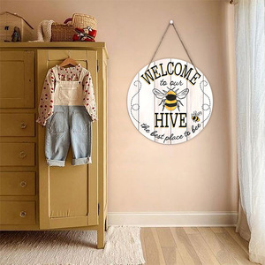Spot cross-border wooden <b>bee</b> tag, doorplate, creative hanging ornament, wooden home party decoration, wall sticker, door - Product Image 2