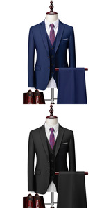 Ensemble de costume trois pièces pour homme de haute qualité, coupe ajustée, couleur unie, pour le bureau, grandes tailles - Product Image 5