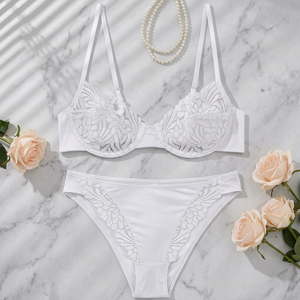 White Floral Lace Underwire Bra <b>Set</b> with Adjustable Straps Romantic Style Womens Intimates <b>Sexy</b> Lace Lingerie <b>Set</b> for Women - Product Image 3