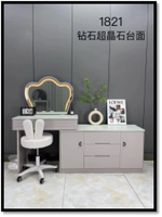 Coiffeuse moderne avec plateau en cristal, miroir LED et grand coffre de rangement, ensemble de table de maquillage avec tabouret pour la vente en gros