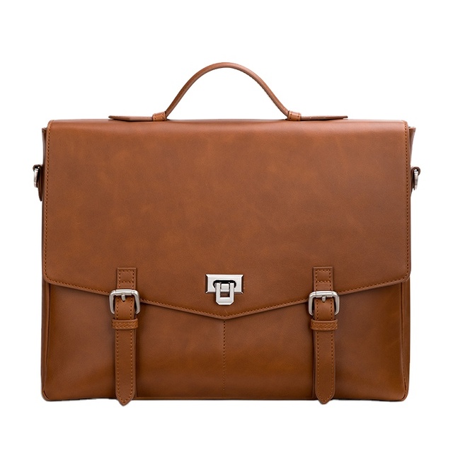 Fashion Men's Large Capacity Leather Business Casual Briefcase Lawyer Laptop Portable Official Retro Messenger Bag