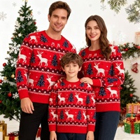 Nouveau pull familial en acrylique jacquard à col rond, style européen et américain, motif renne de Noël, collection automne/hiver