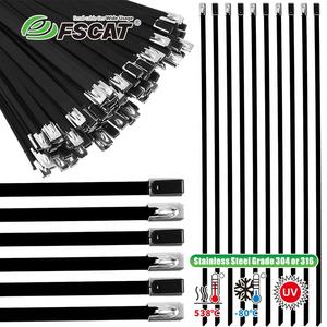 روابط كابلات من الفولاذ المقاوم للصدأ FSCAT SS304 316 مغلفة بالبلاستيك PVC، ناعمة وسميكة ومقاومة للخدش والأشعة فوق البنفسجية والصدأ حتى -40 درجة ° سي إلى 70 ° 100 قطعة من روابط الزيب بقوة 80 رطل - Product Image 1